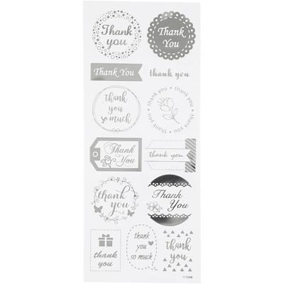 Creativ Company Stickers, thank you, vel 10x24 cm, ca. 13 stuk, zilver, 1 vel