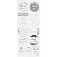 Creativ Company Stickers, thank you, vel 10x24 cm, ca. 13 stuk, zilver, 1 vel - thumbnail