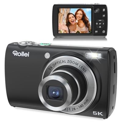 Rollei Powerflex Compact digitale camera, 64 MP, 5 K, met dubbele camera, 5 x digitale zoom, AutoFocus fotocamera met 2,8 inch touch-display, draagbaar, compacte camera, zwart, digitale