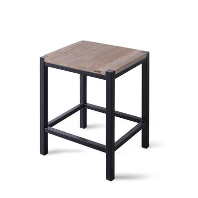 Badkamer Kruk LoooX Wooden Stool met Frame 35x30x45 cm Massief Eiken Old Grey Mat Zwart Looox