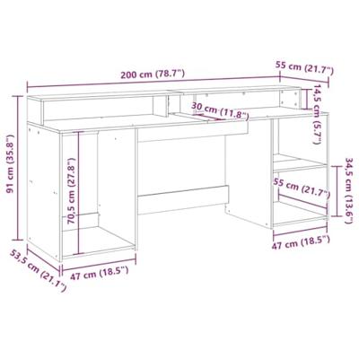 Bureau met LED-verlichting 200x55x91 cm hout bruin eikenkleurig