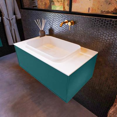 Badkamermeubelset Mondiaz Erin 80 cm met 1 Lade met RIDGE Wastafel Midden Talc Zonder Kraangaten Greeploos Mat Smag