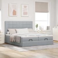 Ottoman bed met matrassen 200x200cm stof lichtgrijs - thumbnail