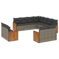 12-delige Loungeset met kussens poly rattan grijs - thumbnail