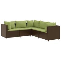 5-delige Loungeset met kussens poly rattan bruin - thumbnail
