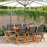Tuinstoelen 8 st inklapbaar poly rattan en massief hout zwart - thumbnail