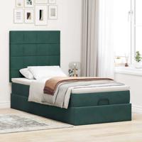 Ottoman bed met matrassen 90x190cm fluweel donkergroen - thumbnail