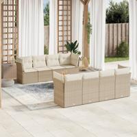 9-delige Loungeset met kussens poly rattan beige - thumbnail