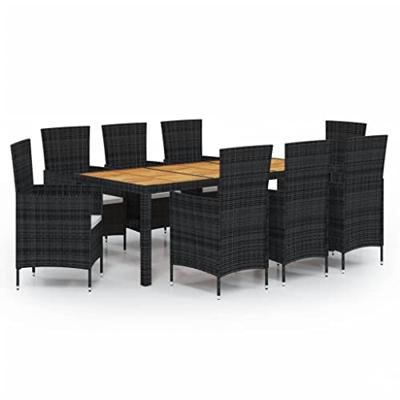 9-delige Tuinset met kussens poly rattan zwart 9-delige Tuinset met kussens poly rattan zwart