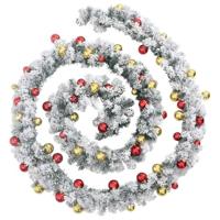 Kerstslinger met kerstballen en LED-lampjes 10 m PVC groen - thumbnail