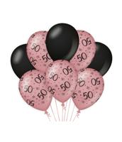 Ballonnen 50 Jaar Roze/Zwart (8st) - thumbnail