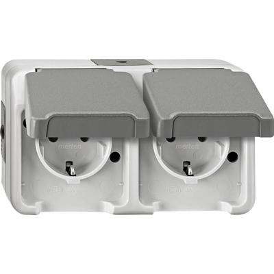 Merten 4074947 AquaStar Compleet Wandcontactdoos met randaarde en klapdeksel spatwaterdicht Lichtgrijs 2-voudig 1 stuk(s) - thumbnail