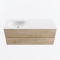 MONDIAZ VICA 120cm badmeubel onderkast Washed Oak 2 lades. Wastafel MOON links zonder kraangat, kleur Talc. - thumbnail