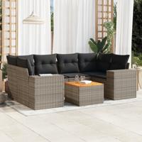 7-delige Loungeset met kussens poly rattan grijs - thumbnail