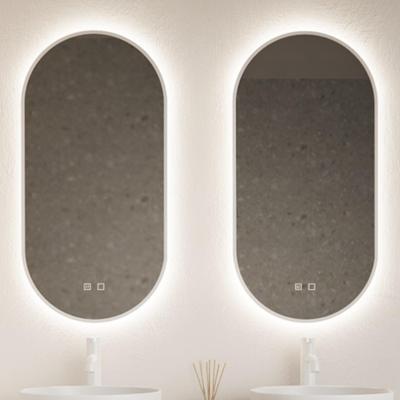 Spiegel Gliss Design Aura 40x100 cm Mat Wit Ovaal Met LED Verlichting & Geïntegreerde Spiegelverwarming Gliss Design