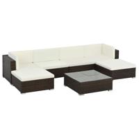 vidaXL 7-delige Loungeset met kussens poly rattan bruin - thumbnail