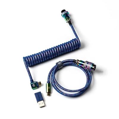 Keychron Premium Coiled Aviator Cable - Rainbow Plated Blue, Angled kabel Keychron Premium Coiled Aviator Cable - Rainbow Plated Blue, Angled kabel