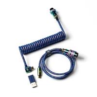 Keychron Premium Coiled Aviator Cable - Rainbow Plated Blue, Angled kabel - thumbnail