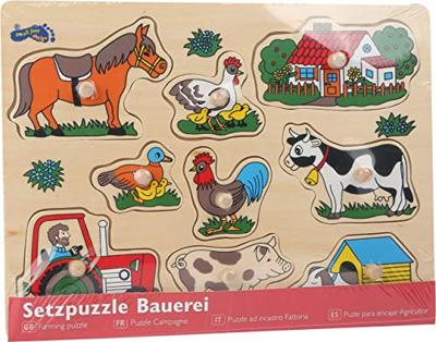 Small Foot houten noppenpuzzel boerderij, 9st. - thumbnail