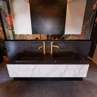 Badkamermeubelset Mondiaz Erin 150 cm met 1 Lade met RIDGE Wastafel Dubbel Urban met 2 kraangaten Greeploos Mat Carrara - thumbnail