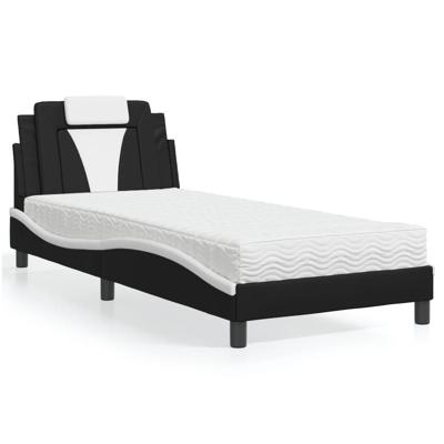 Bed met matras kunstleer zwart en wit 90x200 cm