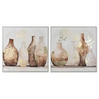 Schilderij Home ESPRIT Beige Gouden polyestyreen Canvas Vaas Scandinavisch 82,5 x 3,5 x 82,5 cm (2 Stuks) - thumbnail