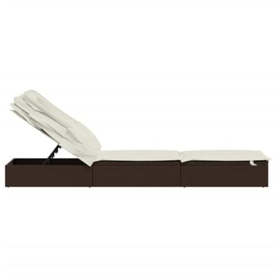 Ligbed met inklapbaar dak 213x63x97 cm poly rattan bruin - thumbnail