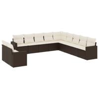 11-delige Loungeset met kussens poly rattan bruin - thumbnail