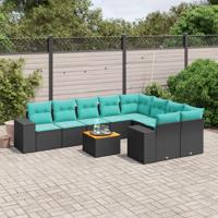 10-delige tuinbankset met kussens van zwart polyrotan - thumbnail