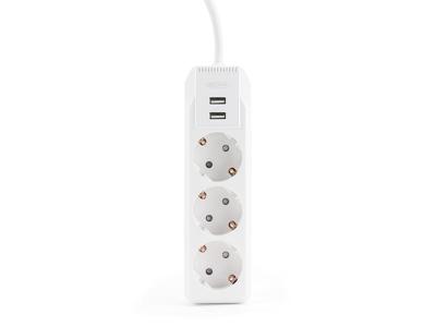 Stekkerdoos 3-voudig met 2x USB - 2 Meter - 2300 Watt - Overspannings- en Kinderbeveiliging (HPS2301U) Stekkerdoos 3-voudig met 2x USB - 2 Meter - 2300 Watt - Overspannings- en Kinderbeveiliging (HPS2301U)