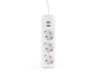 Stekkerdoos 3-voudig met 2x USB - 2 Meter - 2300 Watt - Overspannings- en Kinderbeveiliging (HPS2301U) - thumbnail