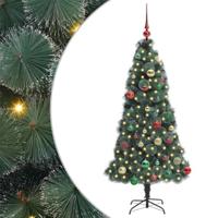 VidaXL Kunstmatige voorverlichte kerstboom met ballen set groen 150 cm - thumbnail