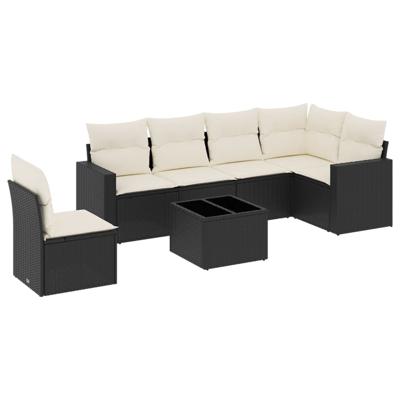 6-delige Loungeset met kussens poly rattan zwart - thumbnail