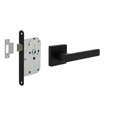 Set loopslot zwart met deurkruk Hera op rozet 55x55mm zwart