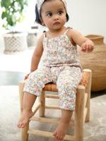Set jumpsuit en haarband babymeisje van molton wit met print - thumbnail