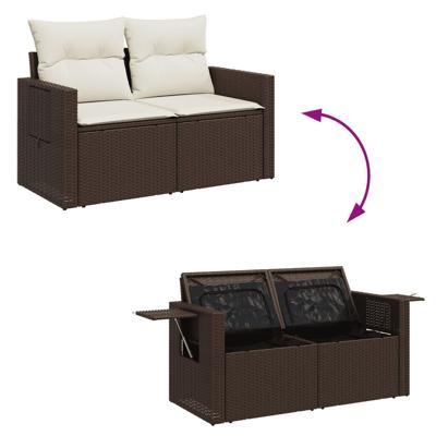 6-delige Loungeset met kussens poly rattan bruin - thumbnail