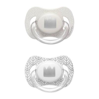 Suavinex Swan fopspeen silicone 4-18 mnd - set van 2 kroon beige + zilver Suavinex Swan fopspeen silicone 4-18 mnd - set van 2 kroon beige + zilver