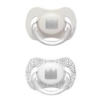 Suavinex Swan fopspeen silicone 4-18 mnd - set van 2 kroon beige + zilver - thumbnail