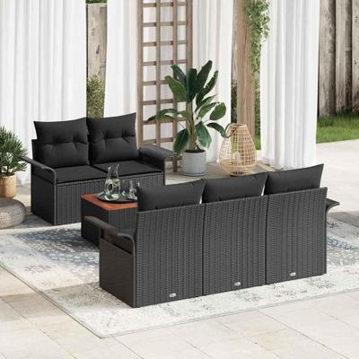 Tuinbankenset met kussen 6 pcs Zwart poly rattan
