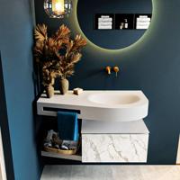 MONDIAZ RIVA 100cm badmeubel onderkast / planchet kleur carrara met 1 lade. Wastafel DULCET rechts 0 kraangaten kleur Talc. - thumbnail