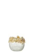 Theelichthouder volve metaal/glas goud/transparant s 6,4x5,7x6,4 cm set 2 stuks Jolipa - Hortus - thumbnail