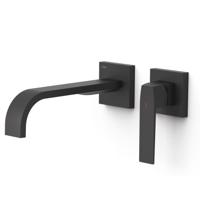 Wastafelmengkraan Inbouw Tres Slim Exclusive 2 Delen Lange Gebogen Uitloop en Hendel Mat Zwart Tres - thumbnail