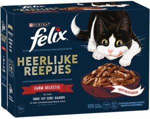 Felix Heerlijke Reepjes Farm Selectie met rund, kip, eend, kalkoen in saus natvoer kat 4 x (12 x 80 g) Felix Heerlijke Reepjes Farm Selectie met rund, kip, eend, kalkoen in saus natvoer kat 4 x (12 x 80 g)