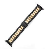 Stalen schakelband - Zwart met goud - Geschikt voor Apple watch 38mm / 40mm / 41mm / 42mm - thumbnail