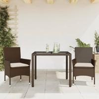 3-delige Tuinset met kussens poly rattan en glas bruin - thumbnail