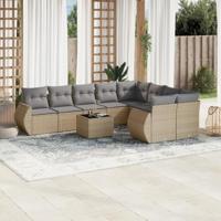 10-delige Loungeset met kussens poly rattan beige - thumbnail