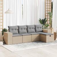 5-delige Loungeset met kussens poly rattan beige - thumbnail
