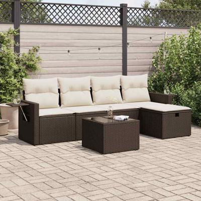 5-delige Loungeset met kussens poly rattan bruin