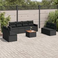 9-delige Loungeset met kussens poly rattan zwart - thumbnail