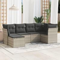 6-delige Loungeset met kussens poly rattan lichtgrijs - thumbnail